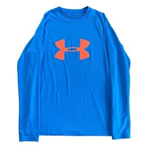 Under Armour Youth L Long Sleeve Shirt HeatGear Loose Fit Blue Orange